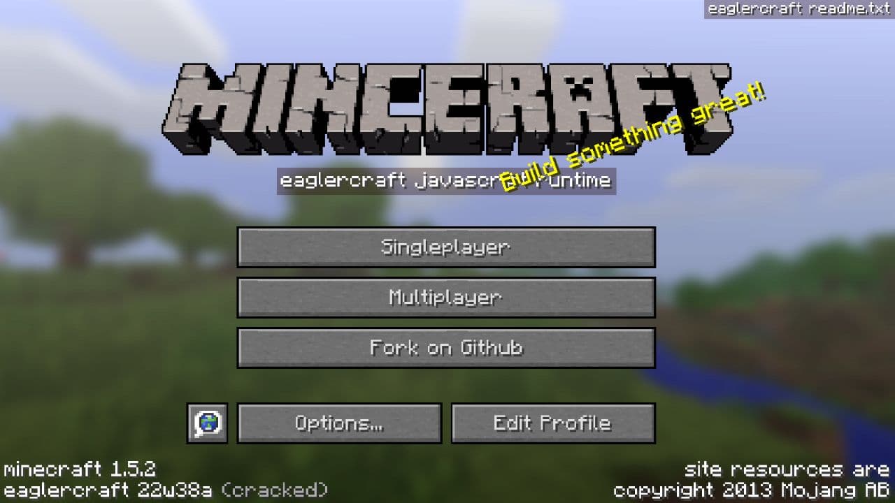 Minecraft 1.5.2 game start screen
