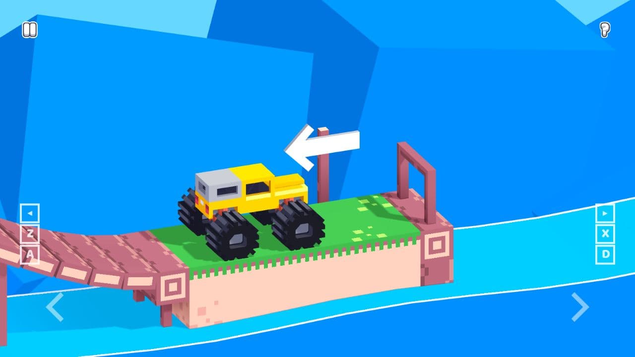 Drive Mad Level 2 Back Up yellow truck facing the bridge