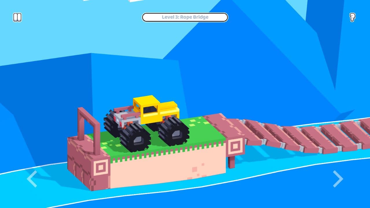 Drive Mad Level 3 Rope Bridge yellow truck beside a rope bridge