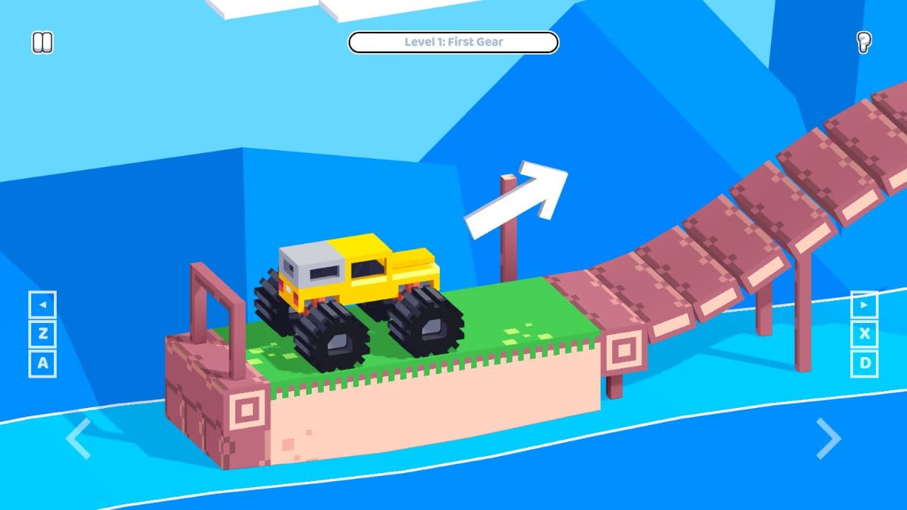 Drive Mad Level 1 First Gear yellow truck at the bridge start