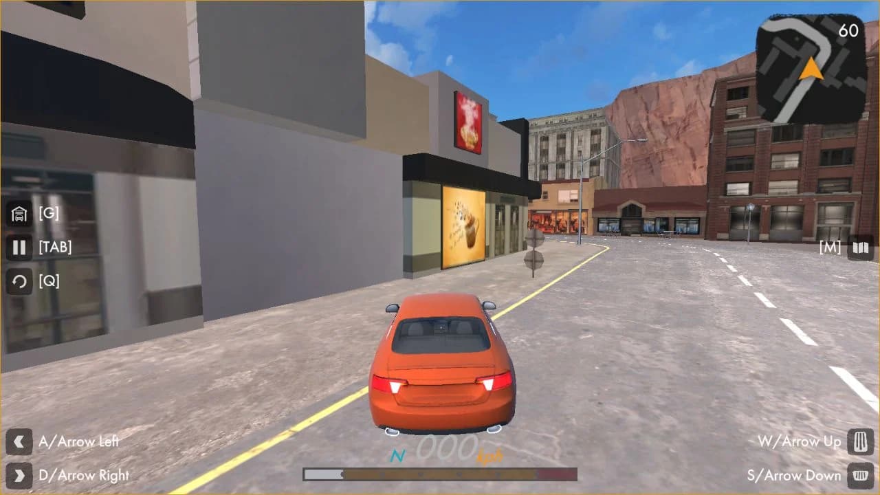 Hotgear orange car driving through the city in Free Roam
