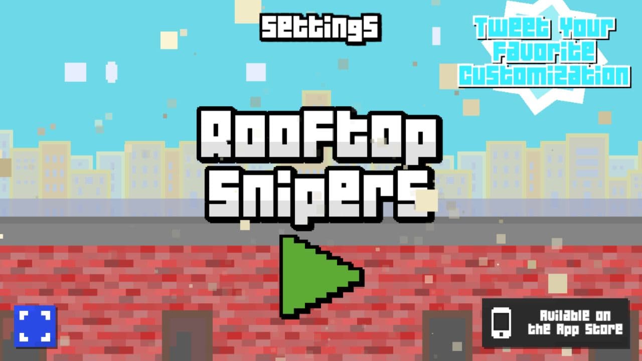 Rooftop Snipers title screen with large green play icon