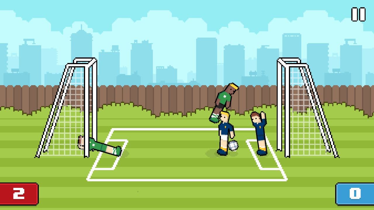 Soccer Random local match at a 2 to 0 score with players around the ball