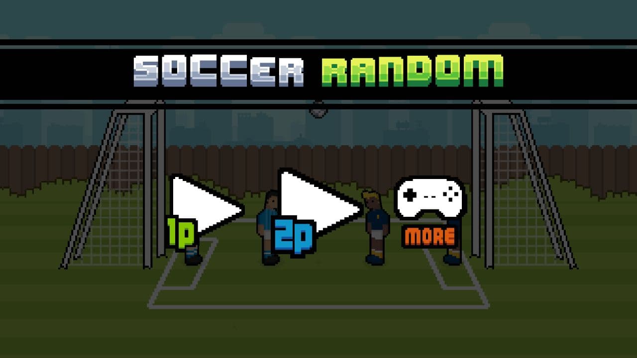 Soccer Random mode screen with 1P and 2P buttons