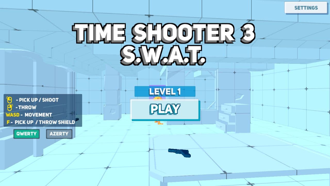 Time Shooter 3 SWAT Level 1 menu with visible control legend