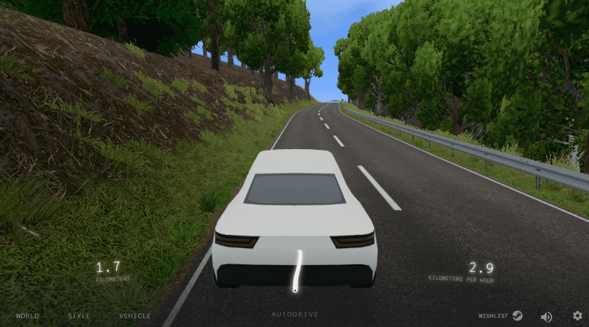 Slow Roads forest road driving scene