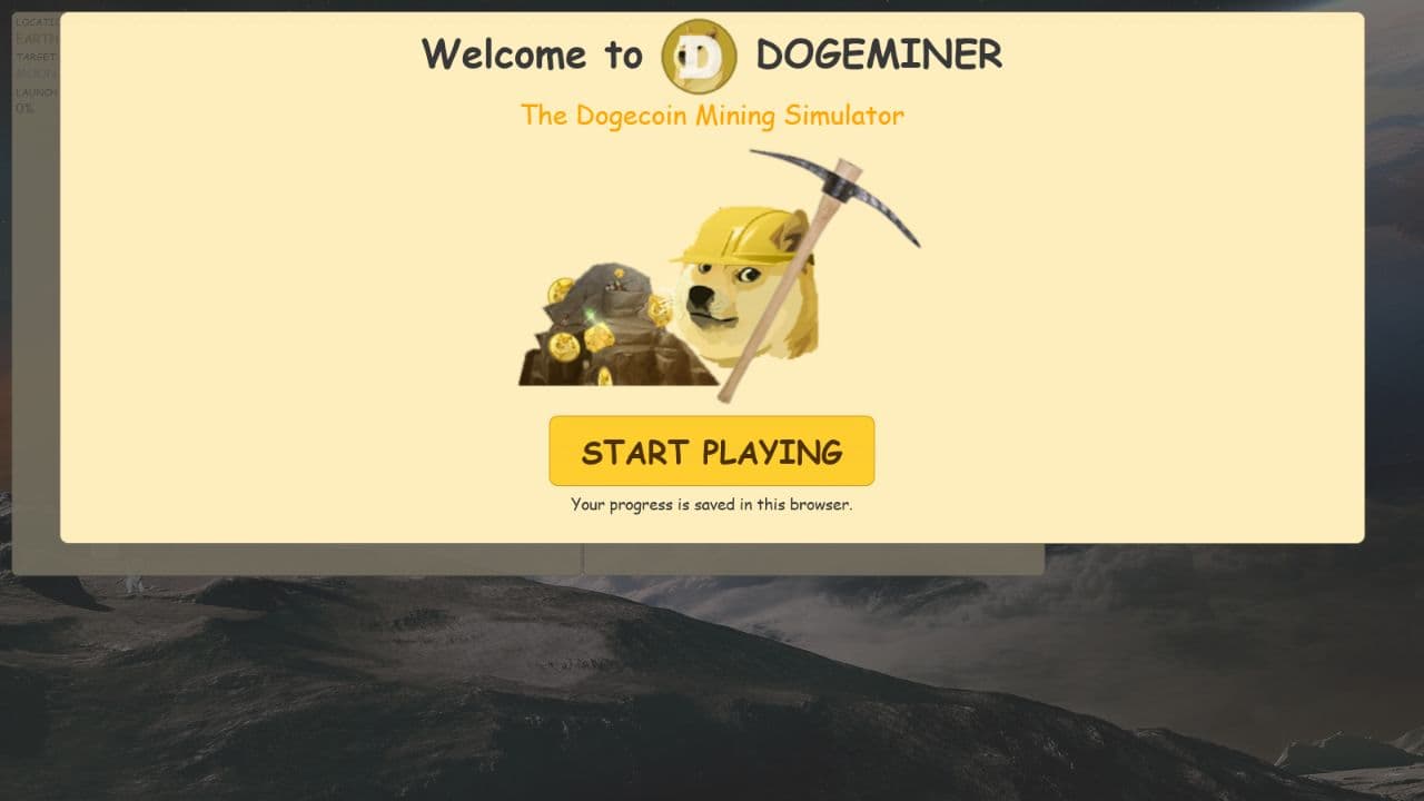 Doge Miner game start screen